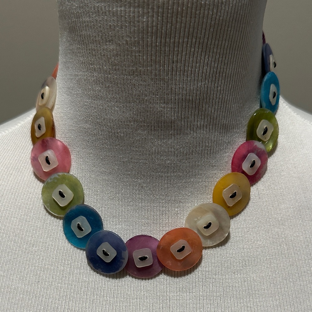 Multicolor rainbow colorful large Button vintage Necklace